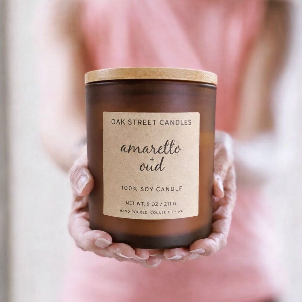 Oak Street Candles Natural Soy Candle Amaretto + Oud